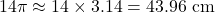  14\pi \approx 14 \times 3.14 = 43.96 \text{ cm} 